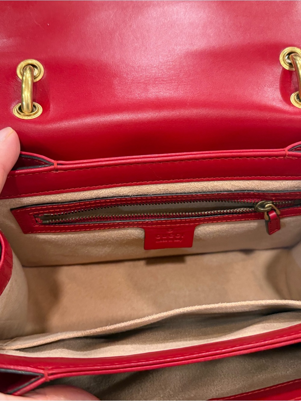 Gucci Tricolor Leather Top Handle Bag with Bee Accent - Pink, White, Red, Navy - Picture 8 of 14